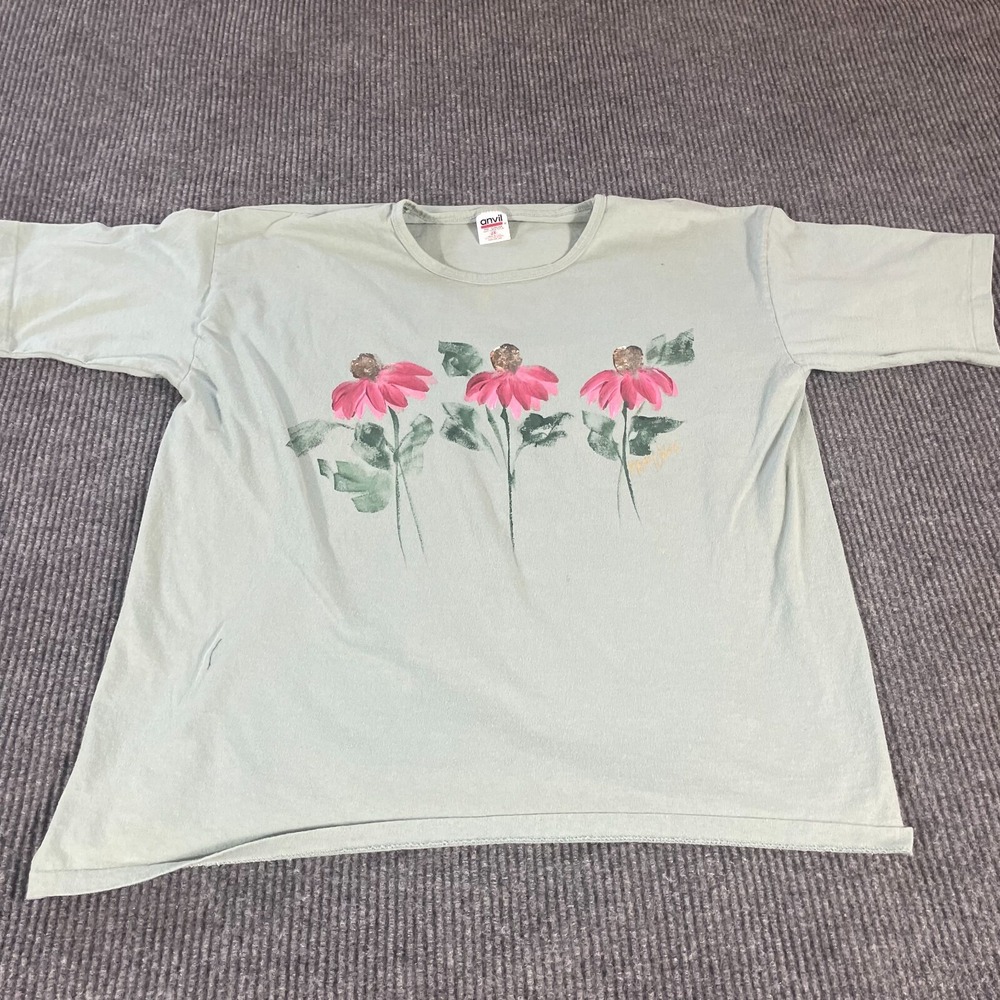 Anvil Light Green Tee with Pink Floral Print
